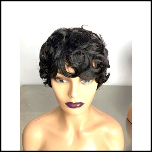 Short Pixie Cut Bob Wig Human Hair Glueless Pre-Plucked Bangs Daily Use